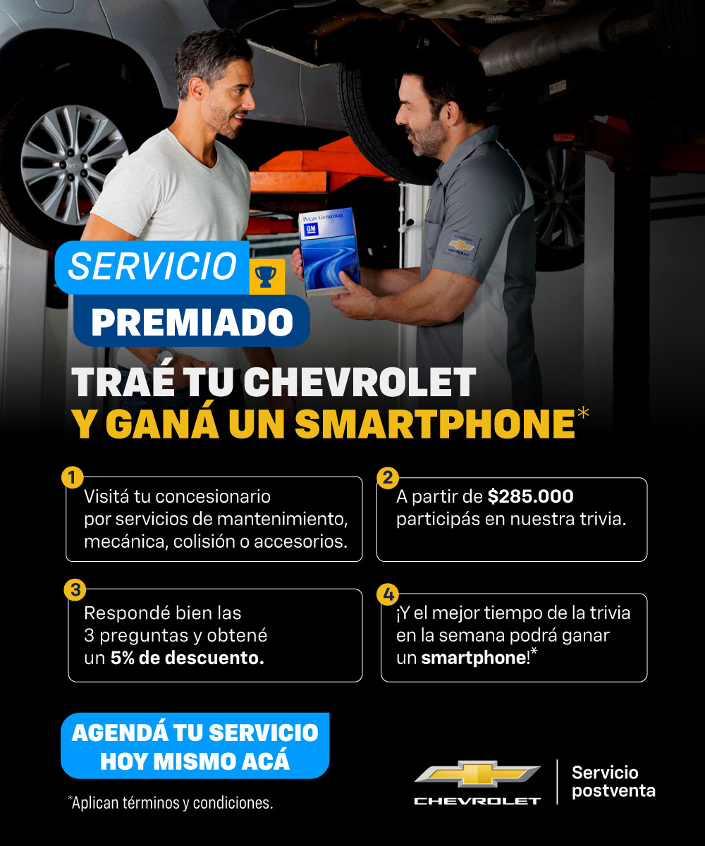 Servicio premiado Chevrolet: realizá tu mantenimiento y ganá un smartphone.	